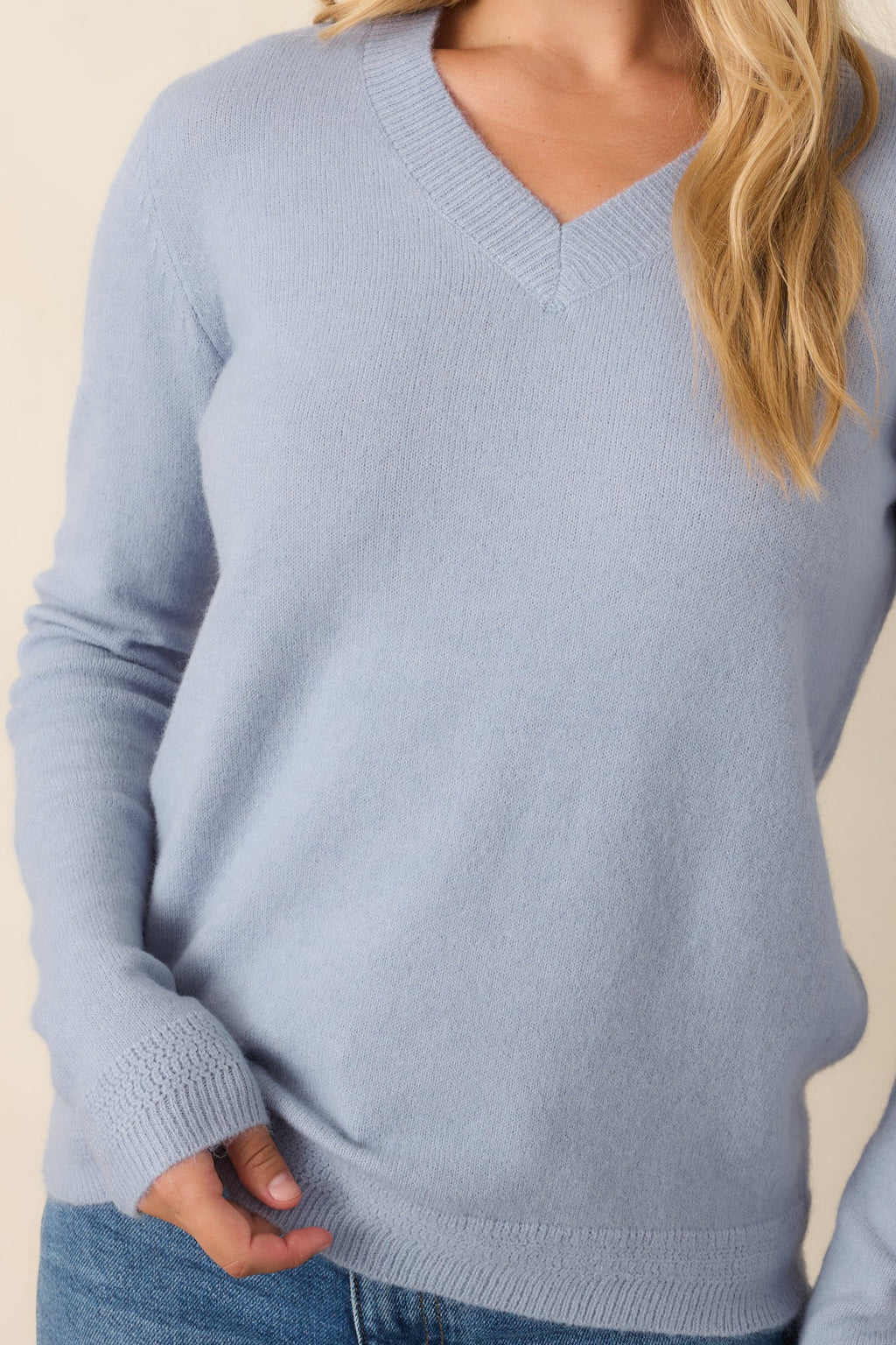 By the Way Dusty Blue V-Neck Knit Sweater