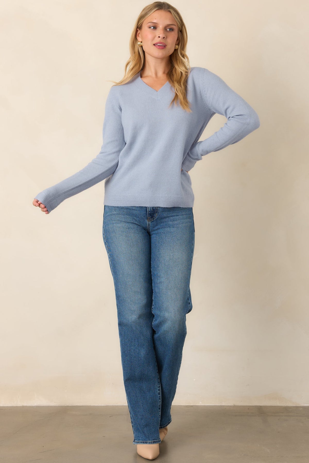 By the Way Dusty Blue V-Neck Knit Sweater