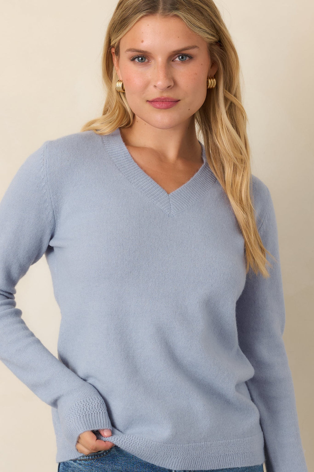 By the Way Dusty Blue V-Neck Knit Sweater