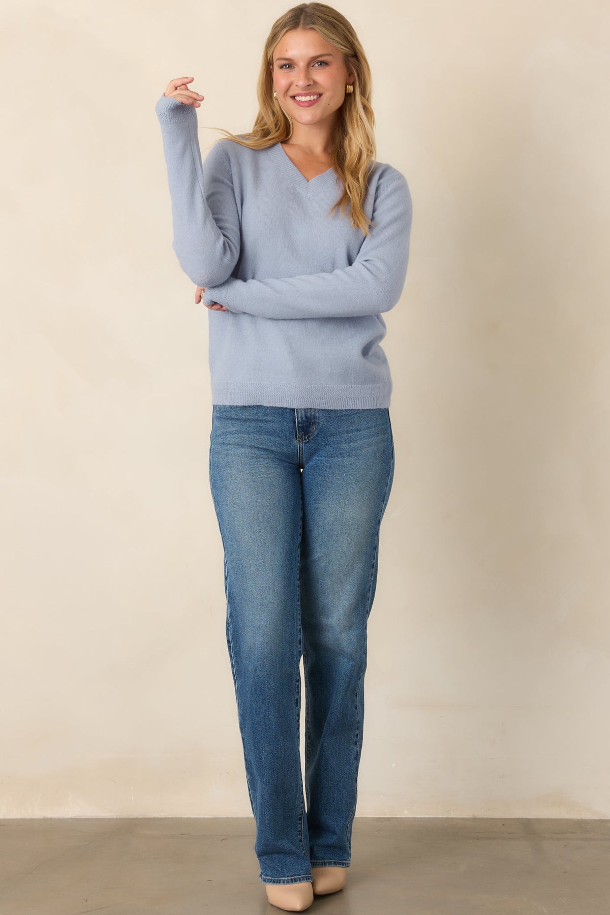 By the Way Dusty Blue V-Neck Knit Sweater