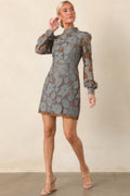 Garden Muse Dusty Blue Floral Lace Long Sleeve Mini Dress