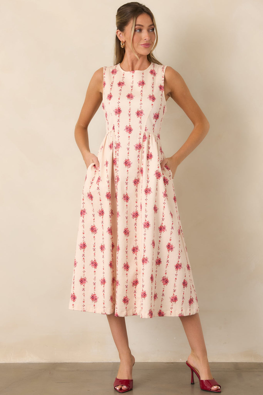 Heirloom Blooms Ivory Floral Cotton Midi Dress
