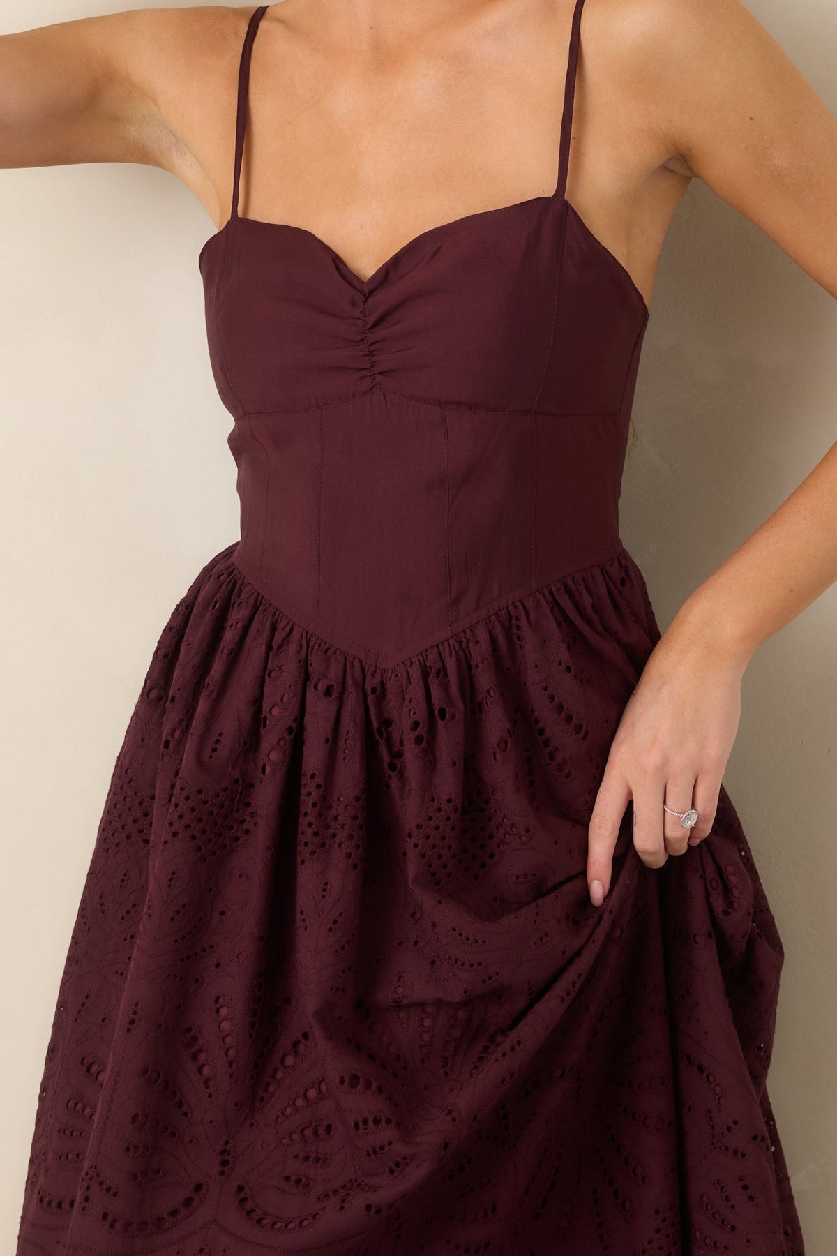All the Romance Plum Eyelet Scallop Midi Dress