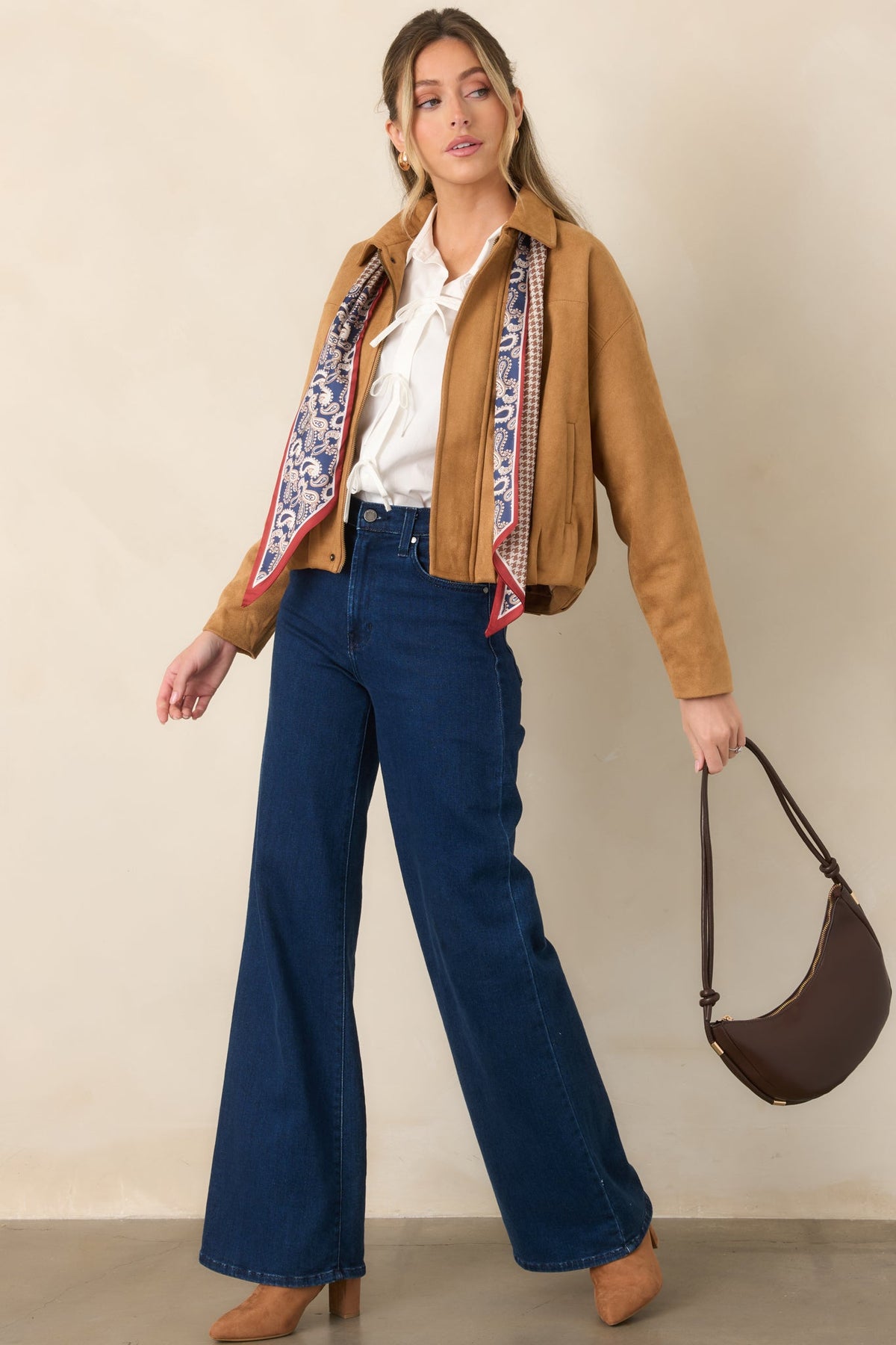 All Part of the Plan Camel Faux Suede Zip Front Jacket