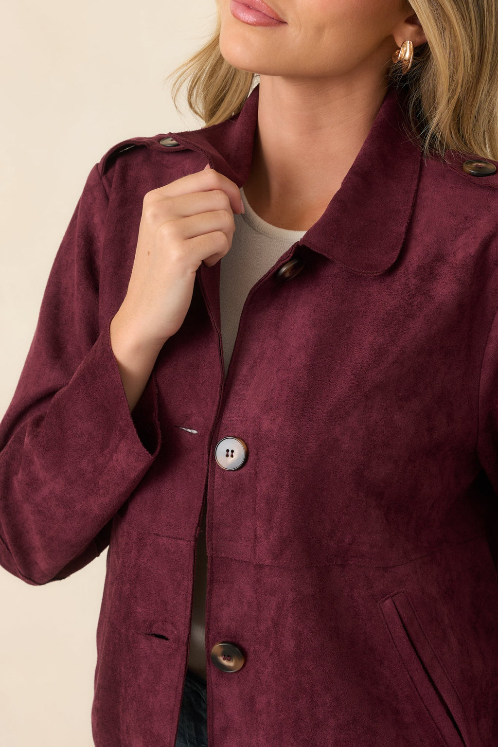 A Rich Addition Wine Faux Suede Cropped Jacket