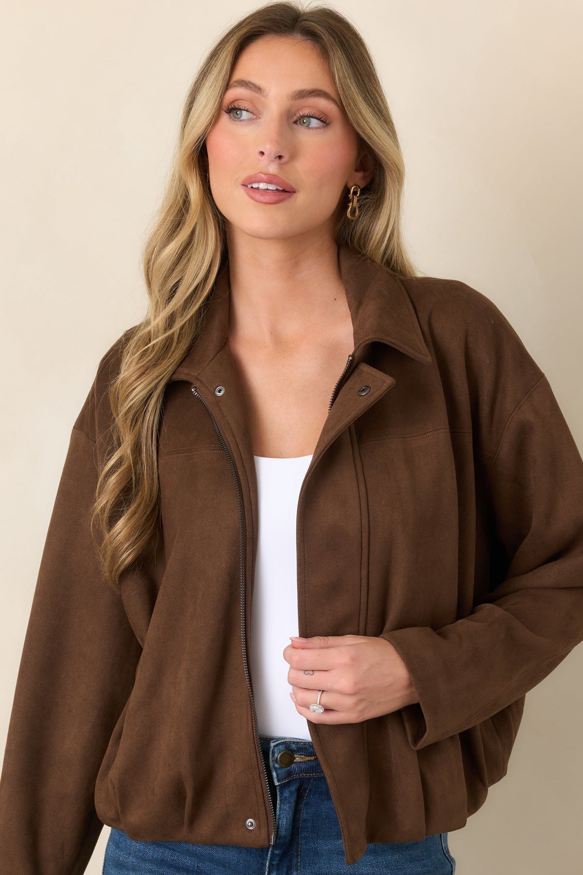 All Part of the Plan Brown Faux Suede Zip Front Jacket