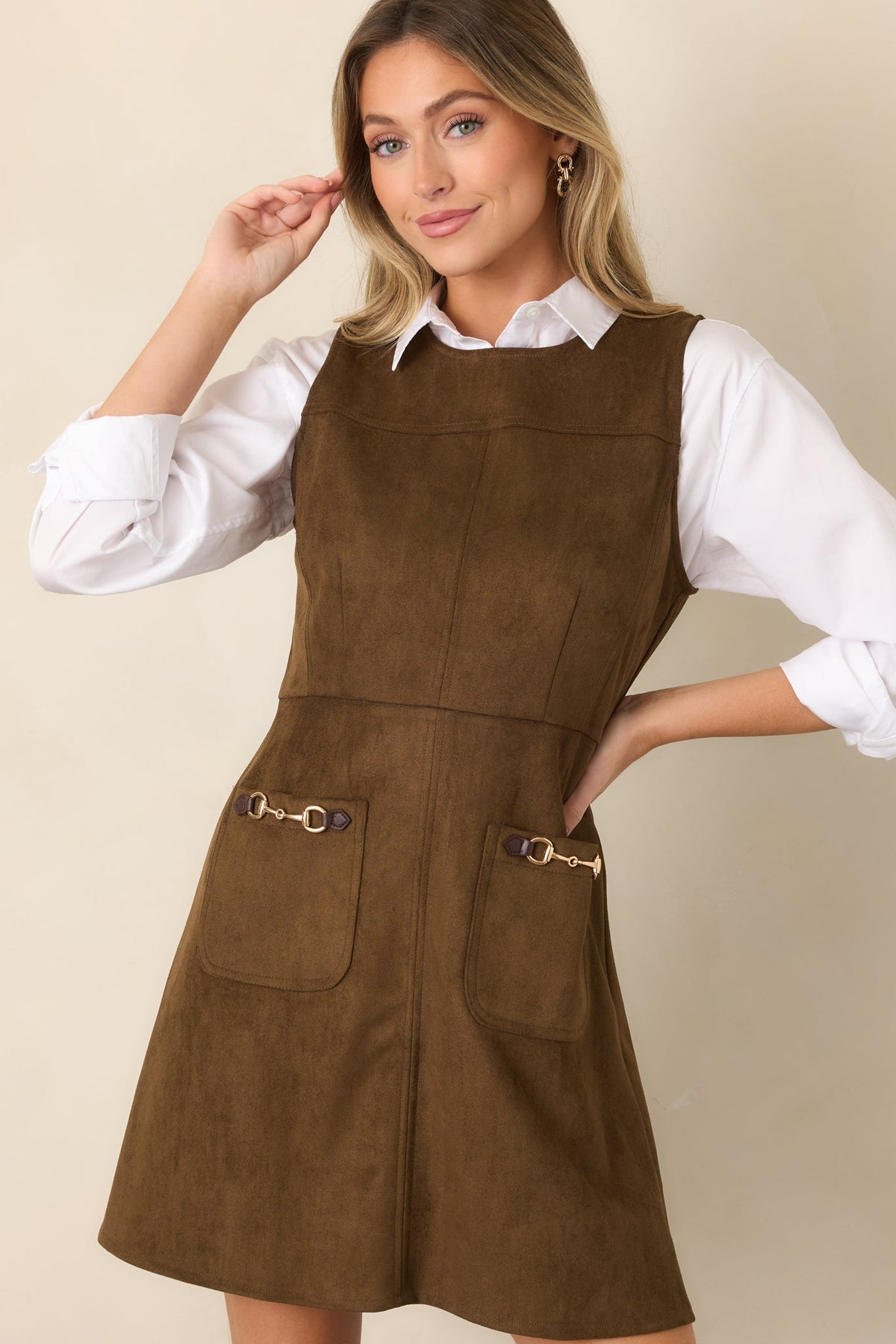 A Proper Fit Chocolate Brown Faux Suede Mini Dress