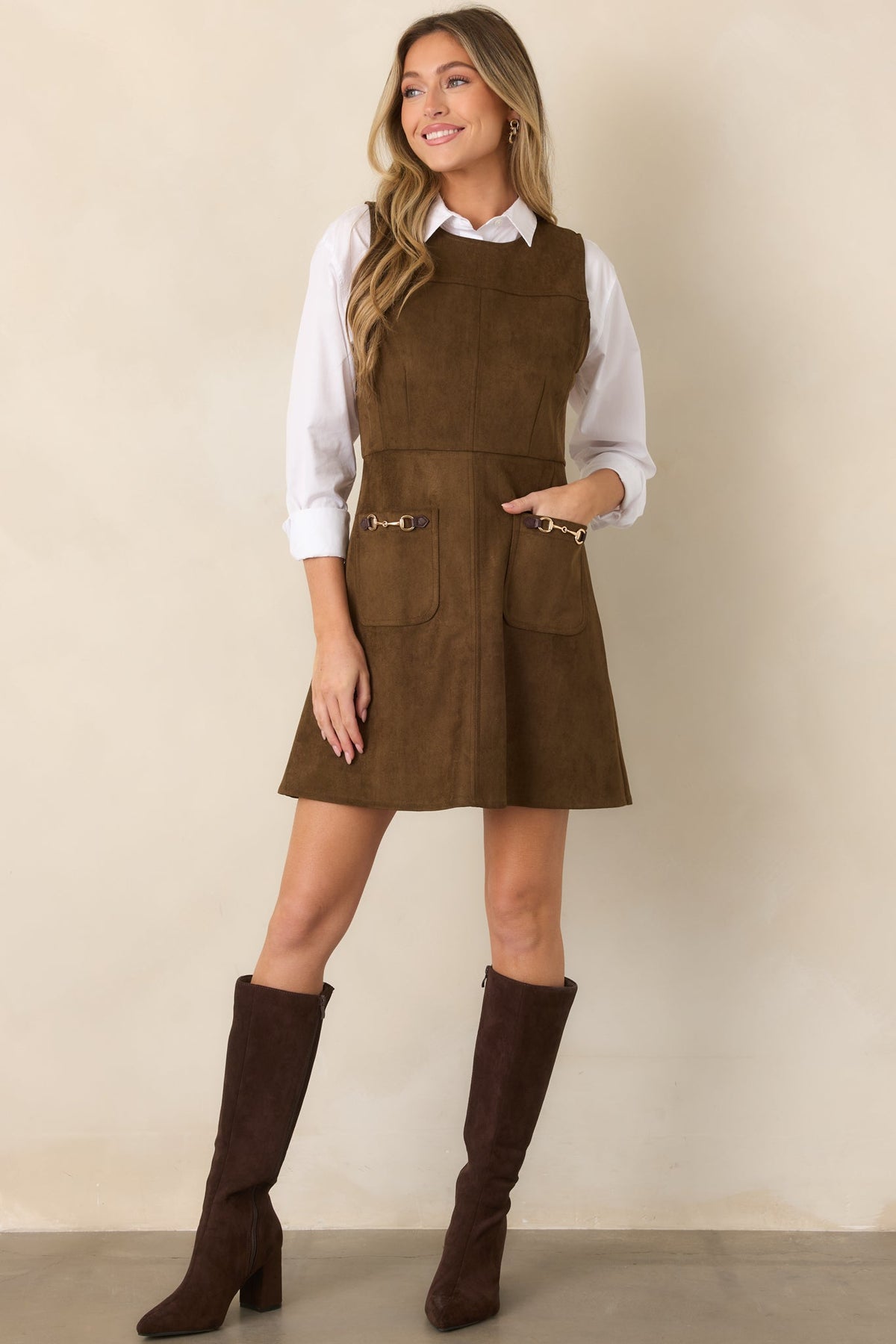 A Proper Fit Chocolate Brown Faux Suede Mini Dress