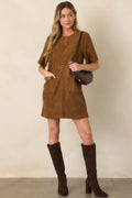 After the Derby Brown Faux Suede Horsebit Mini Dress