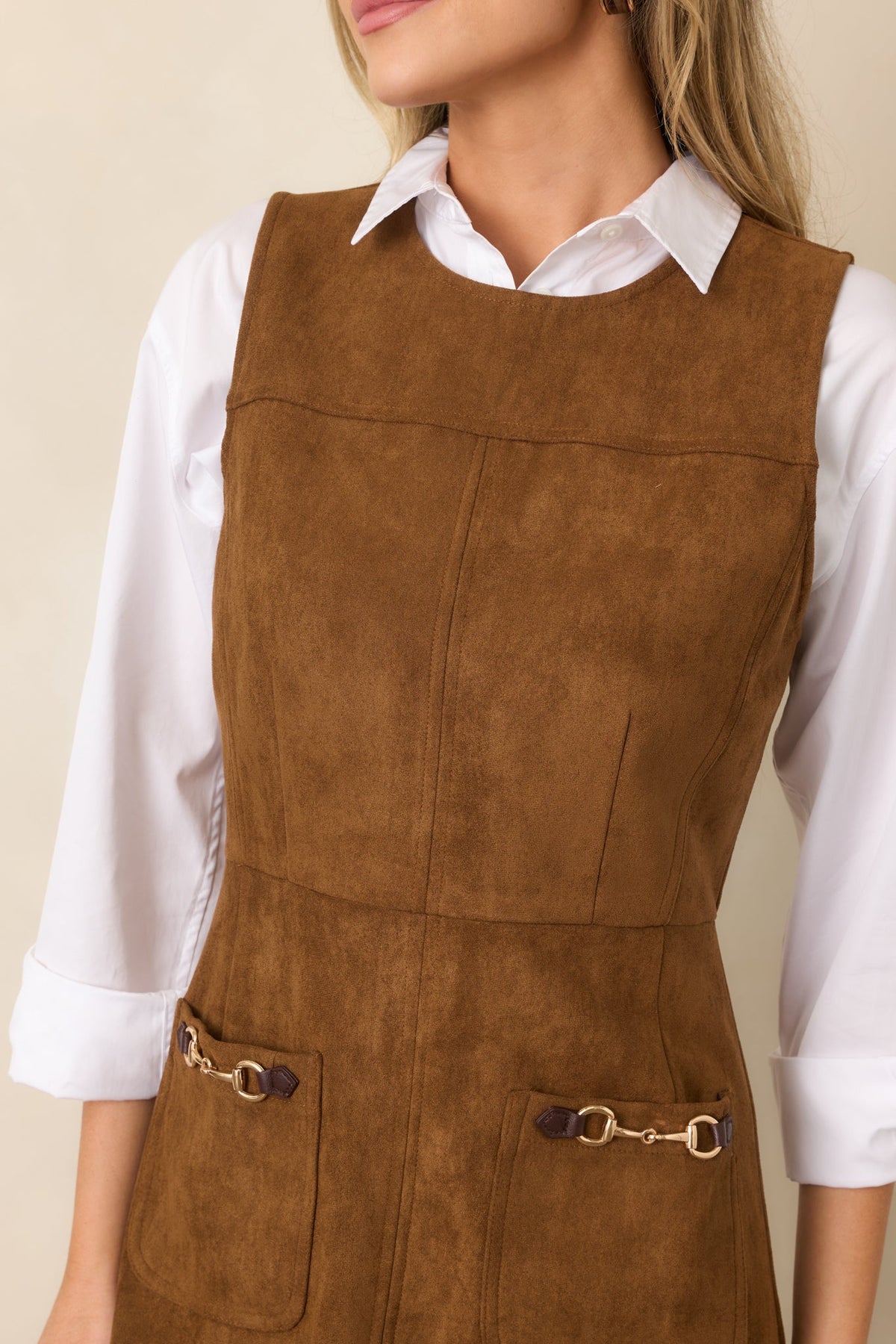 A Proper Fit Camel Brown Faux Suede Mini Dress