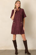 After the Derby Burgundy Faux Suede Horsebit Mini Dress