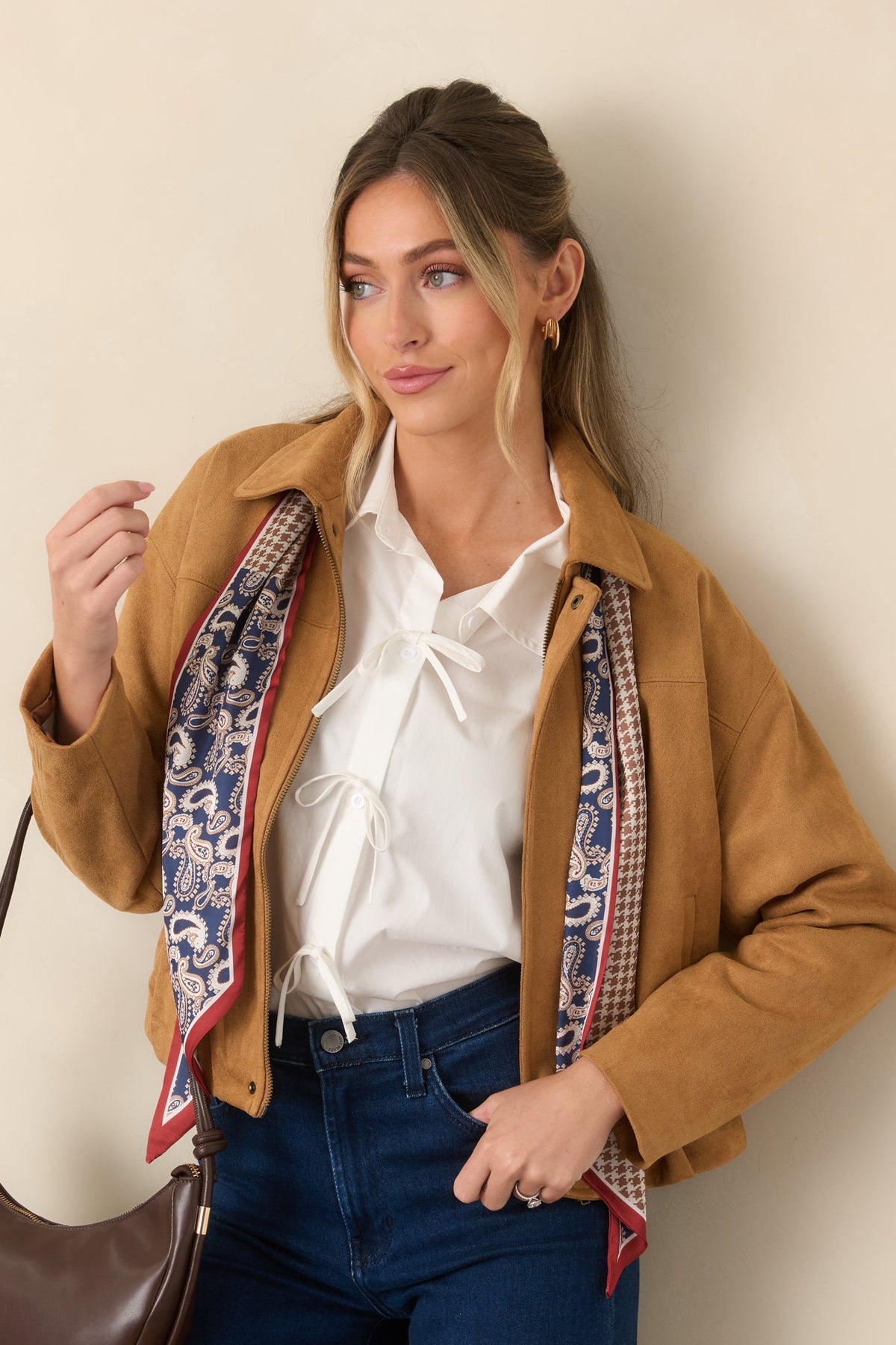 All Part of the Plan Camel Faux Suede Zip Front Jacket