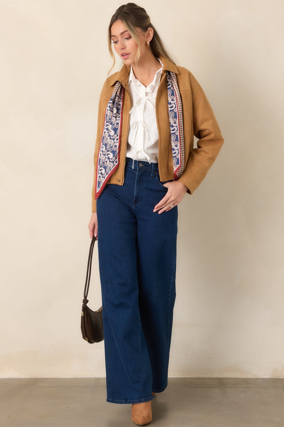 All Part of the Plan Camel Faux Suede Zip Front Jacket