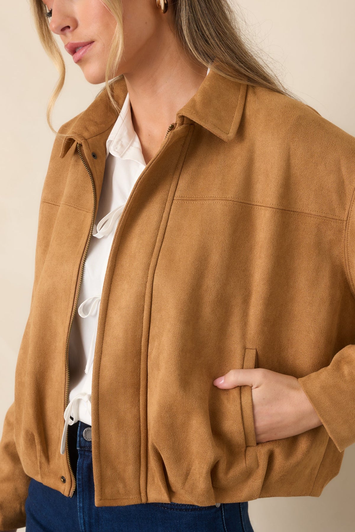 All Part of the Plan Camel Faux Suede Zip Front Jacket