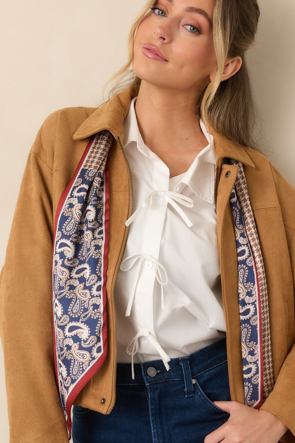 All Part of the Plan Camel Faux Suede Zip Front Jacket