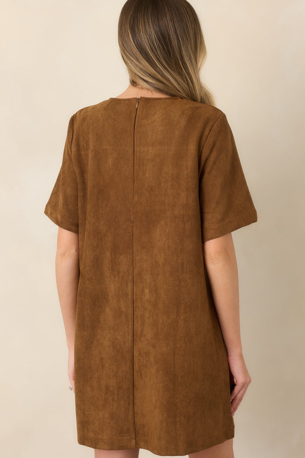 After the Derby Brown Faux Suede Horsebit Mini Dress