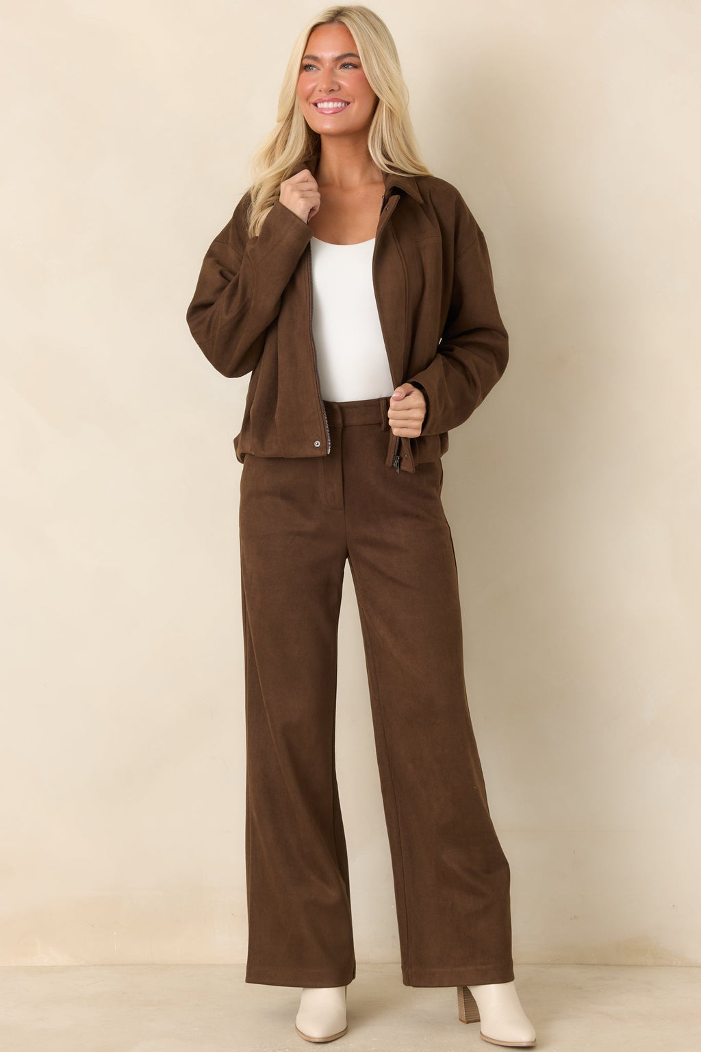 All Part of the Plan Brown Faux Suede Zip Front Jacket