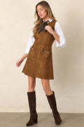 A Proper Fit Camel Brown Faux Suede Mini Dress