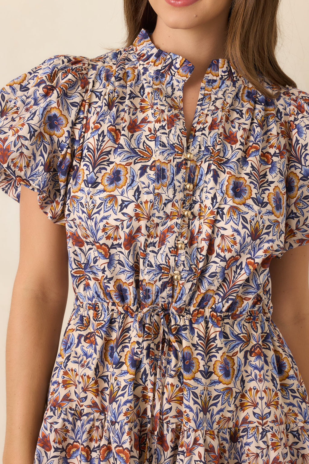In the Garden Ivory & Blue Multi Floral Cotton Mini Dress