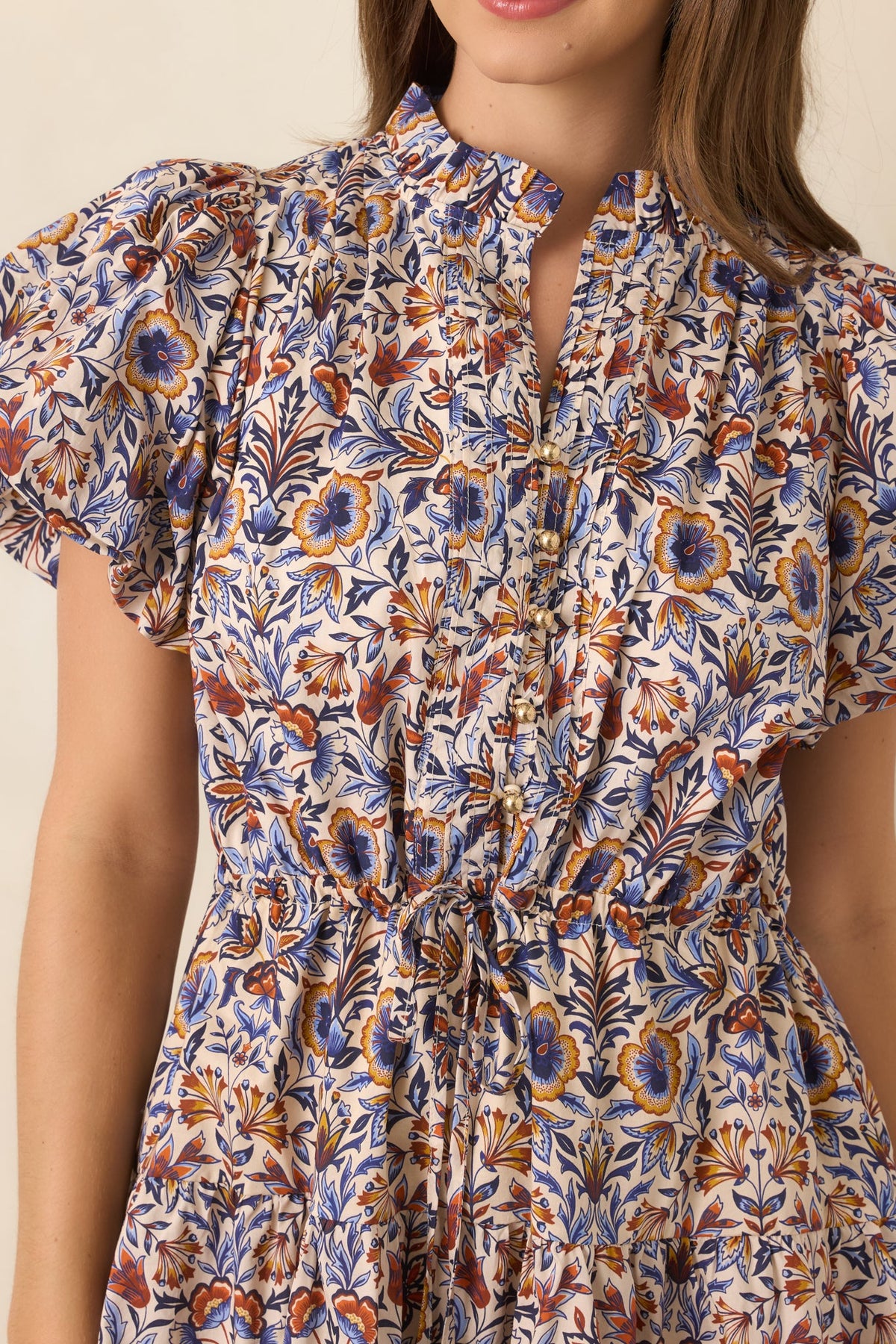 In the Garden Ivory & Blue Multi Floral Cotton Mini Dress