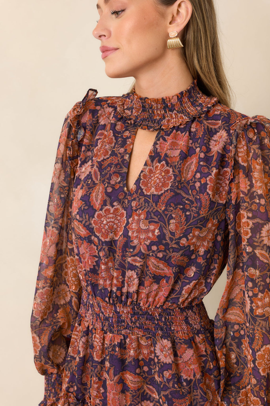 Love in the Air Plum & Rust Floral Tiered Mini Dress