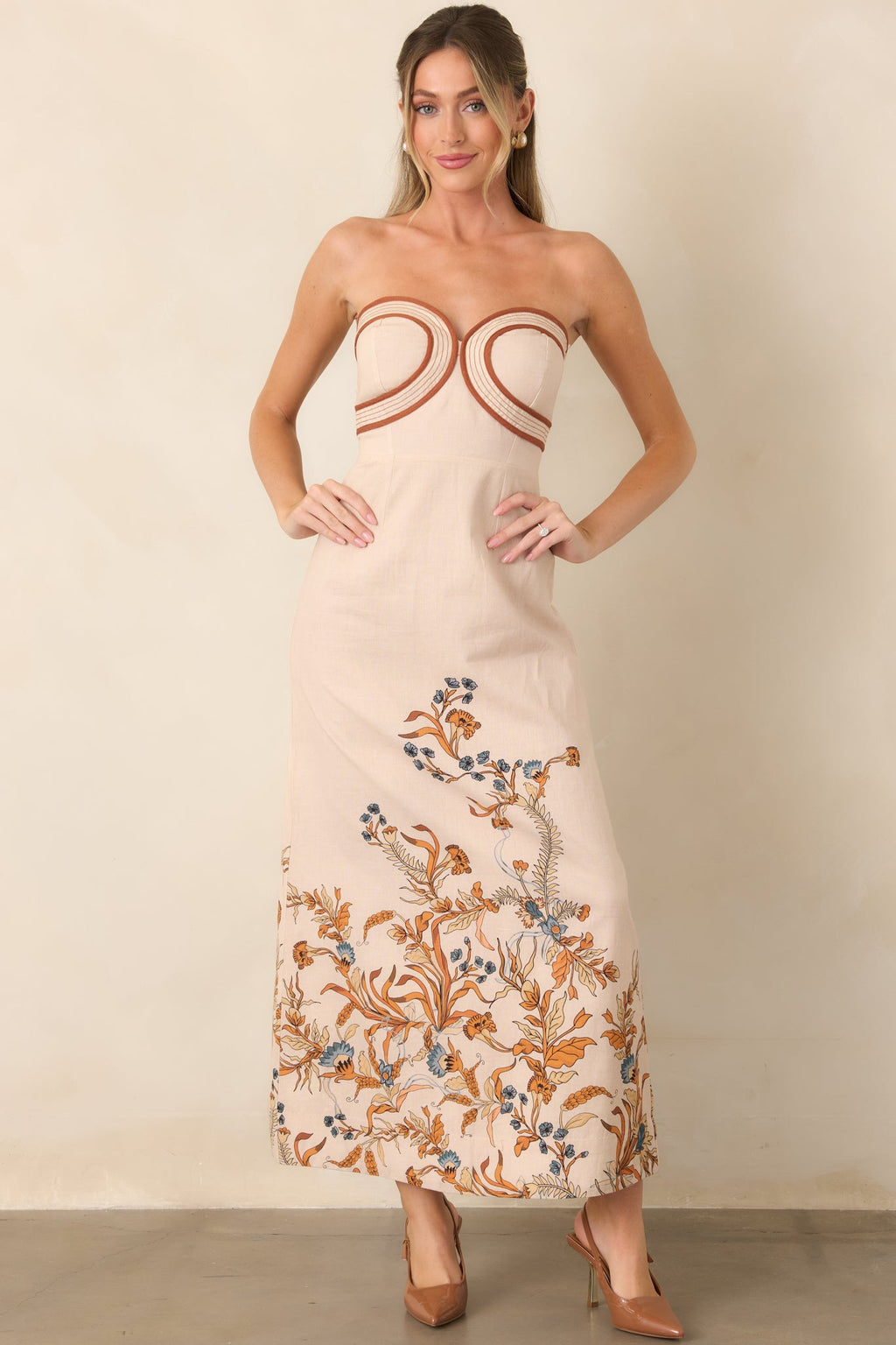 Anna Cate Hayden Ivory Faun Floral Strapless Midi Dress