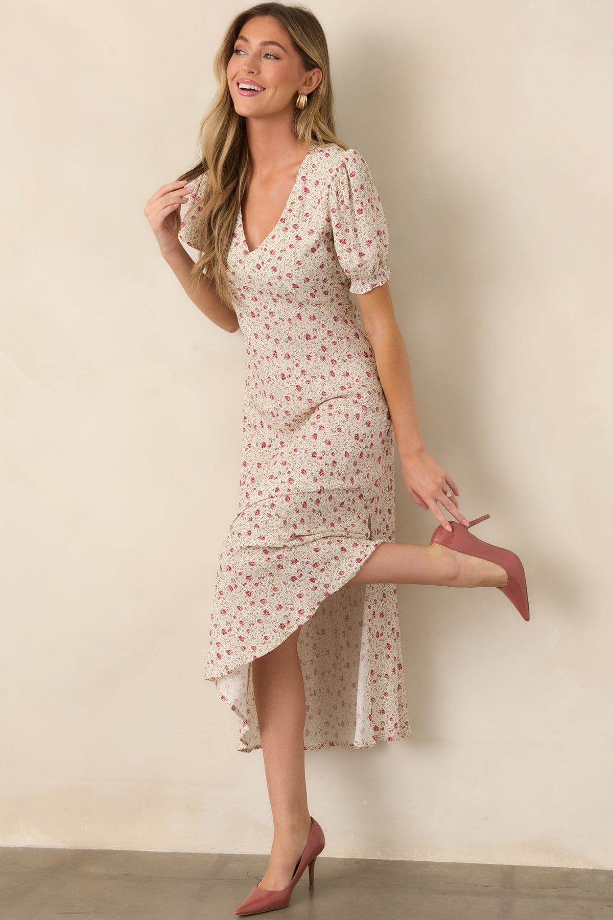 Where We Belong Dusty Pink Floral Short Sleeve Maxi Dress