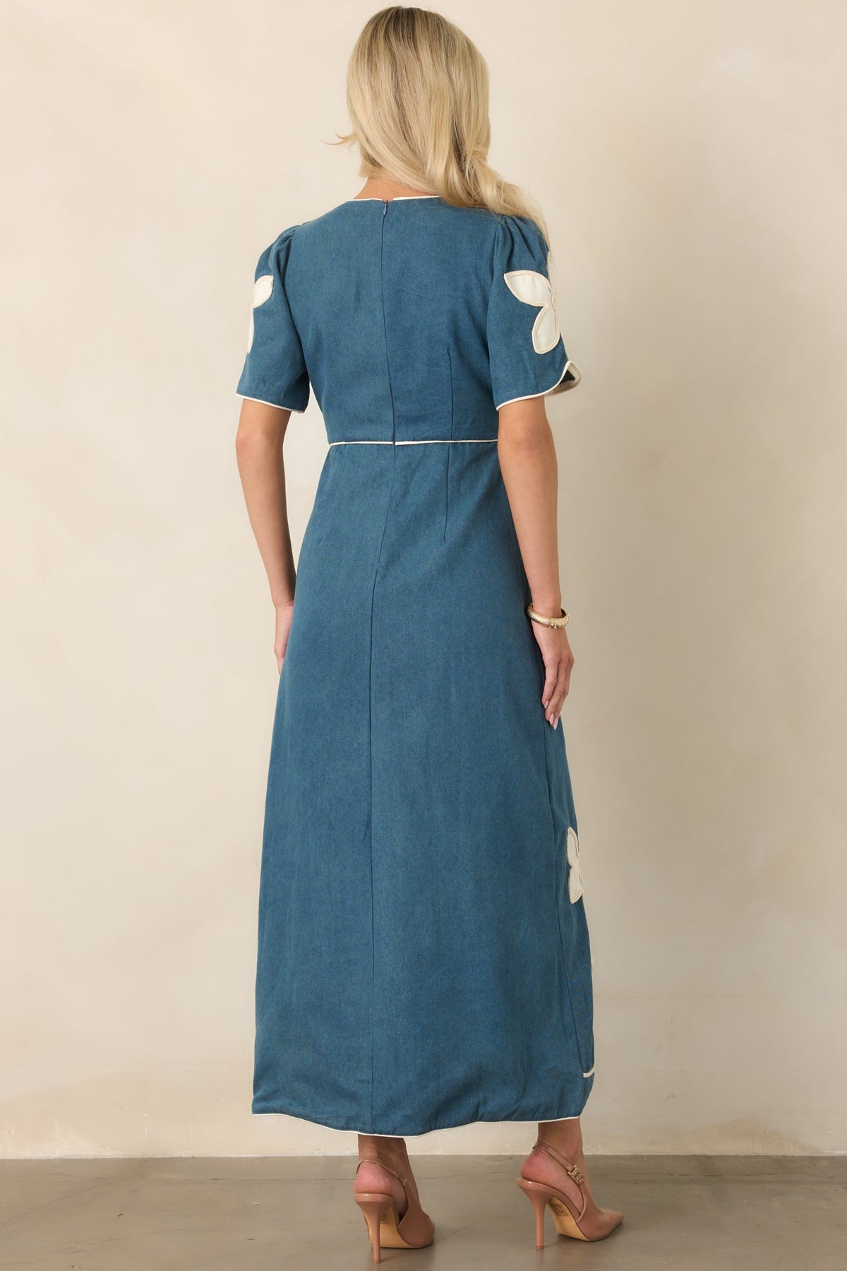 Blue Jean Baby Denim & Ivory Floral Appliqué Maxi Dress