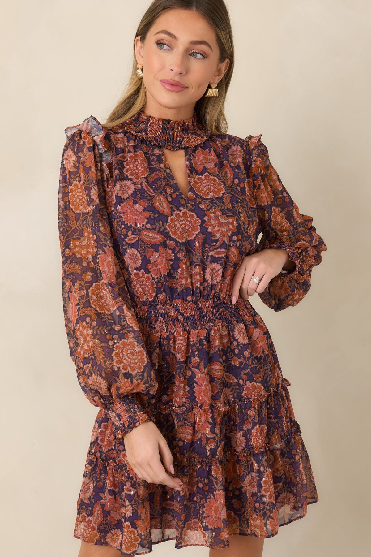 Love in the Air Plum & Rust Floral Tiered Mini Dress