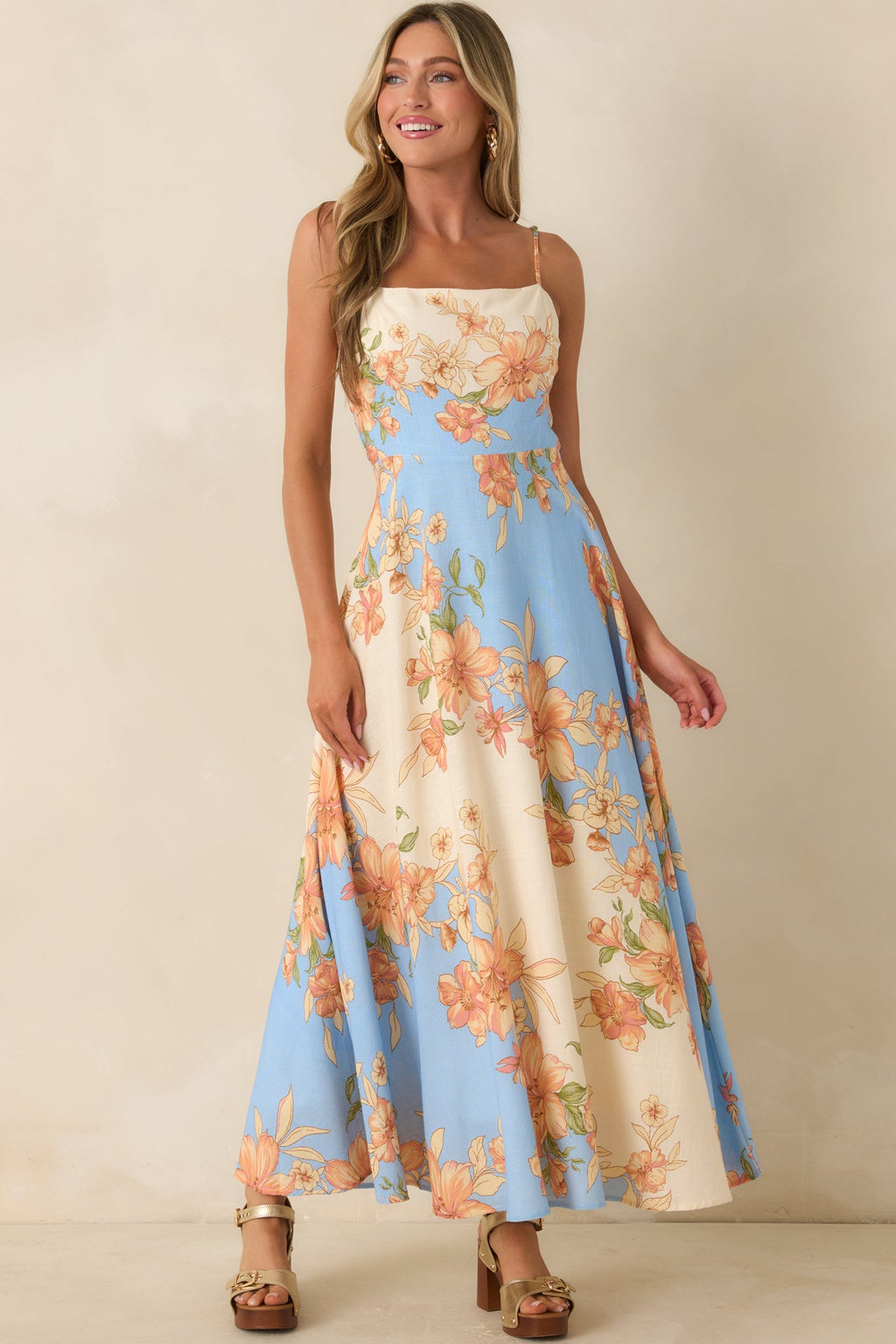 What a Lovely Thought Light Blue & Ivory Floral Maxi Dress