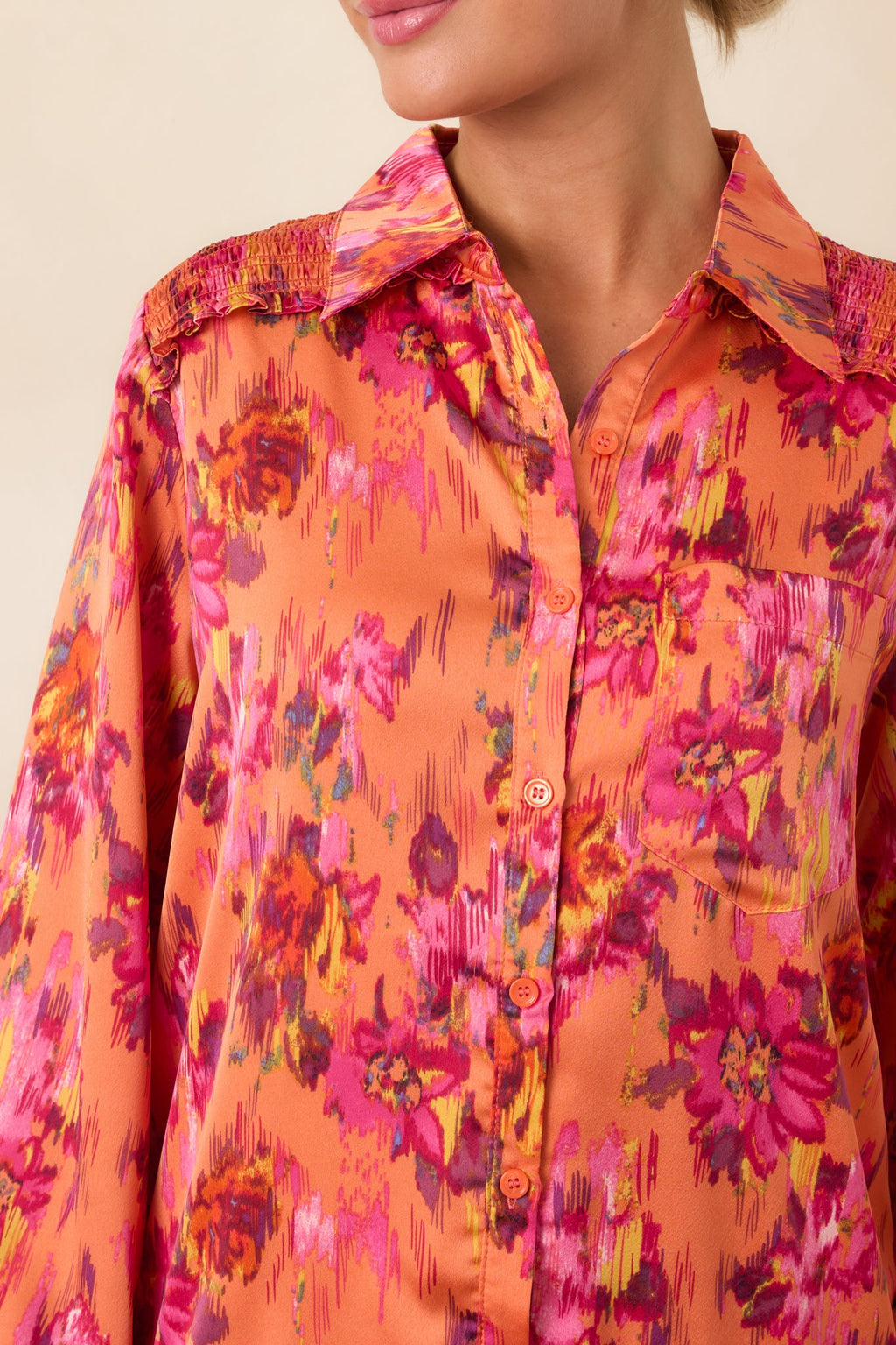 Impossible to Miss Orange Multi Floral Satin Mini Dress