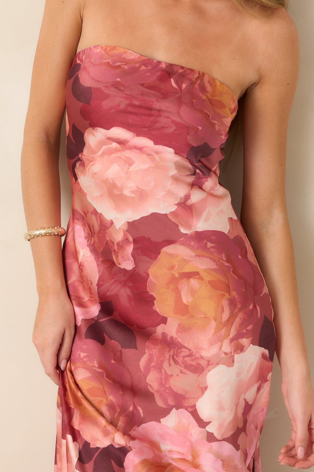 Finding The Way Pink Floral Strapless Maxi Dress