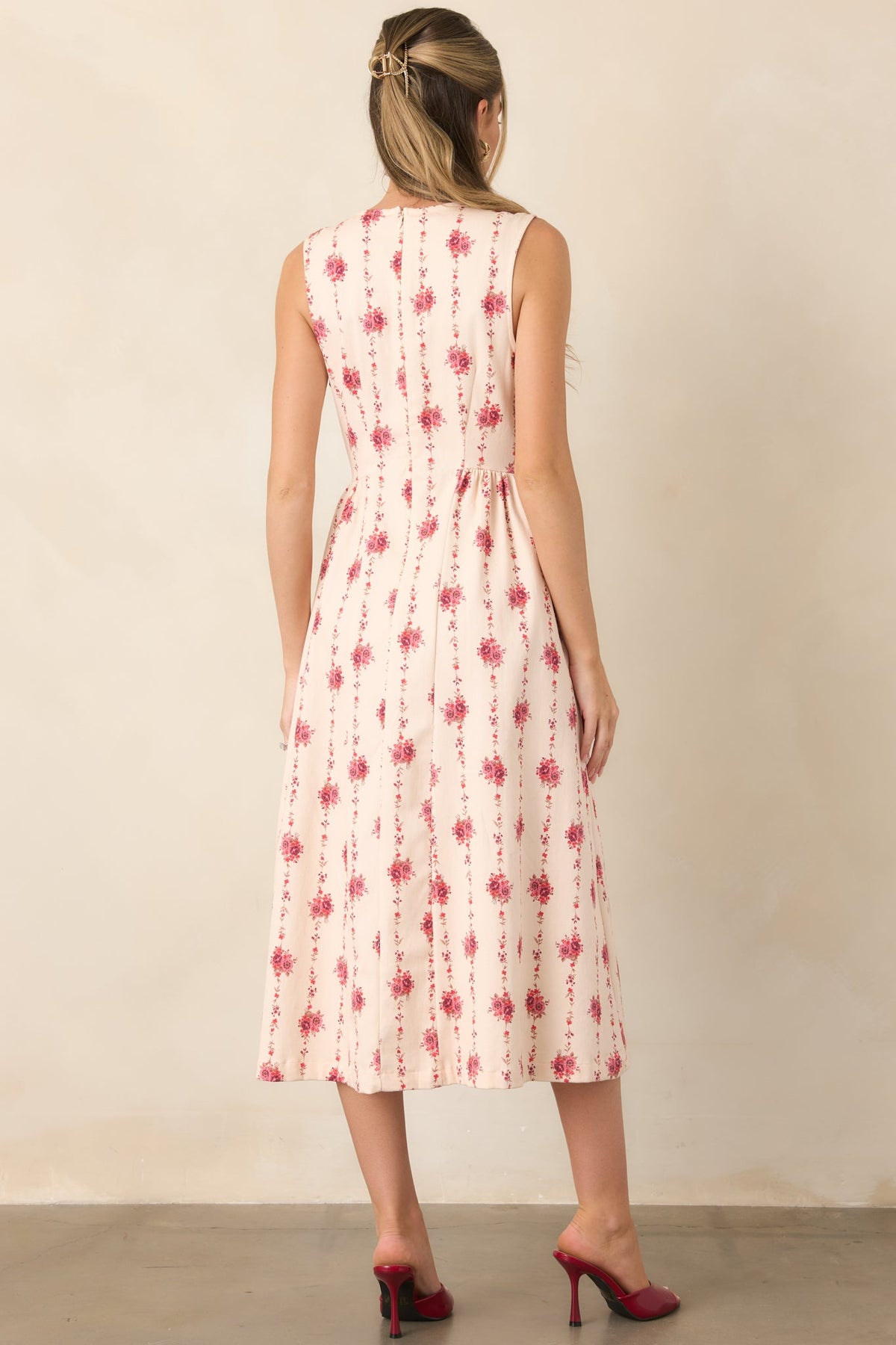 Heirloom Blooms Ivory Floral Cotton Midi Dress