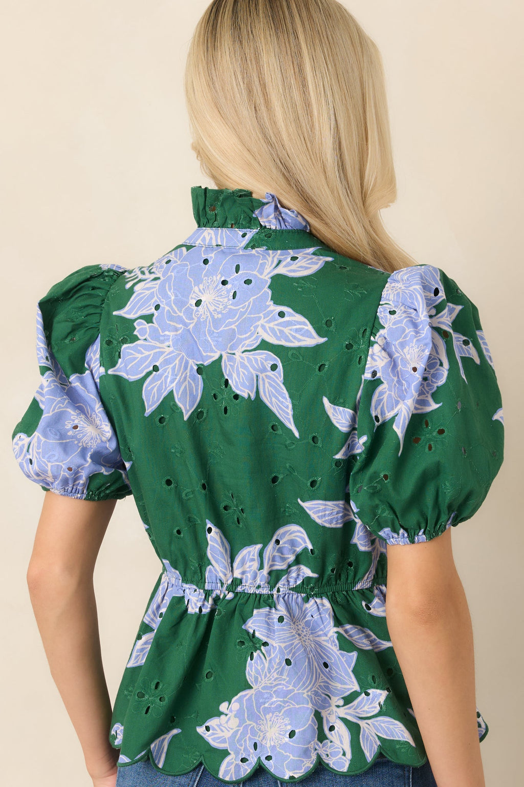 The Garden's Calling Green & Blue Floral Cotton Eyelet Top