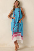 Cocktail Conversation Blue Floral Border Print Maxi Dress