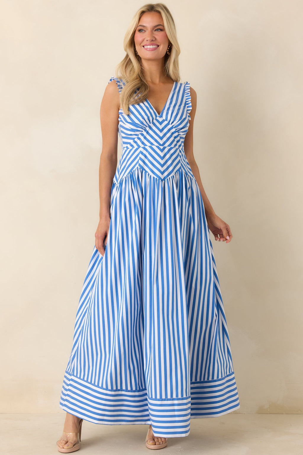 It’s a Good Thing Blue Stripe Cotton Blend Sleeveless Maxi Dress