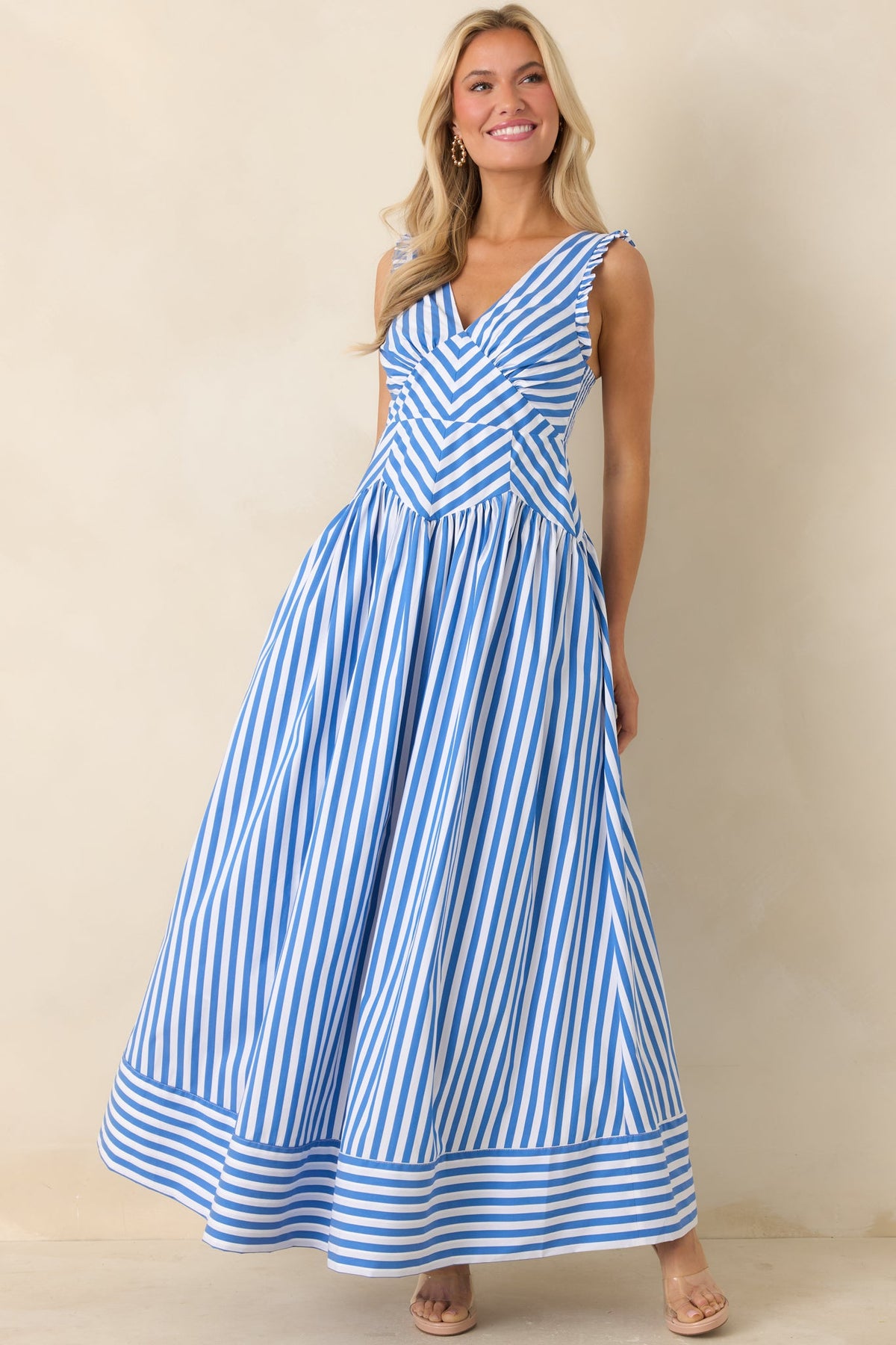 It’s a Good Thing Blue Stripe Cotton Blend Sleeveless Maxi Dress