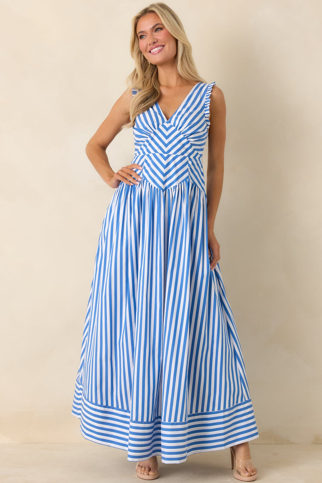 It’s a Good Thing Blue Stripe Cotton Blend Sleeveless Maxi Dress