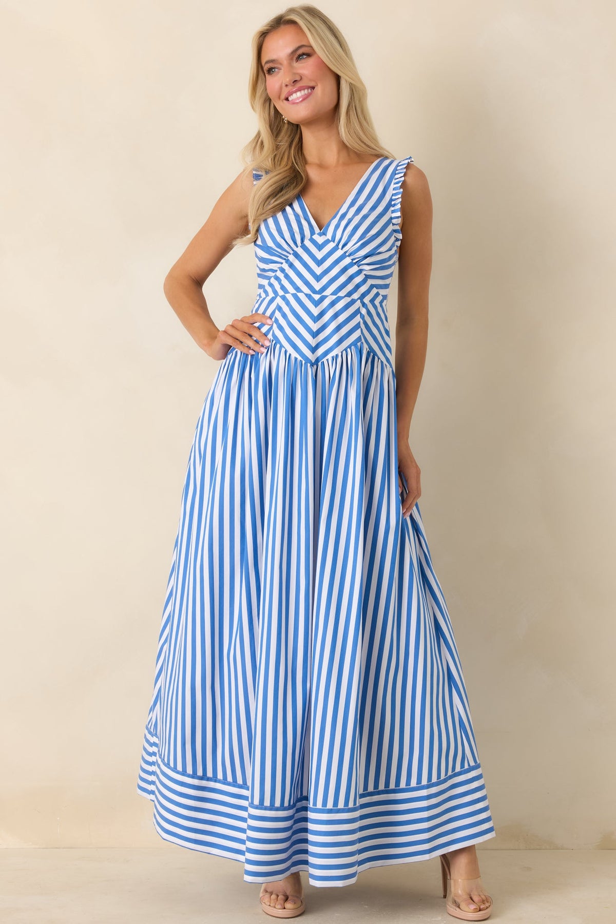 It’s a Good Thing Blue Stripe Cotton Blend Sleeveless Maxi Dress