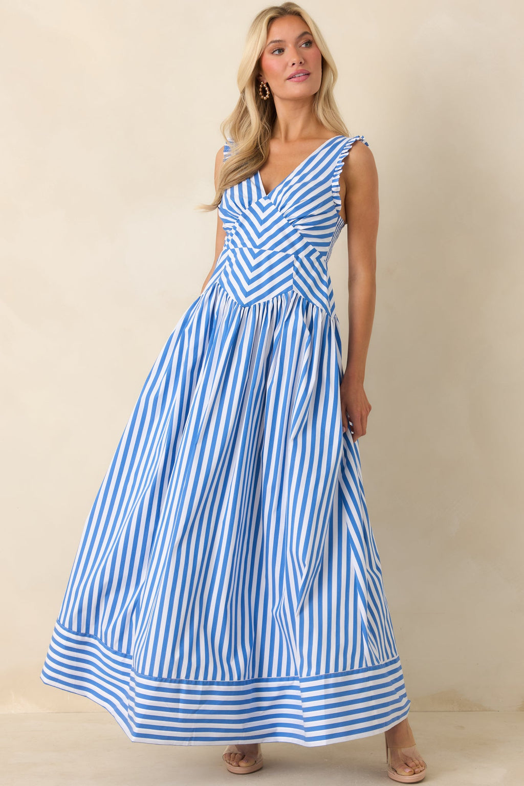 It’s a Good Thing Blue Stripe Cotton Blend Sleeveless Maxi Dress