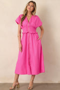 Let It Be Easy Fuchsia Smocked Waist Zip Maxi Dress