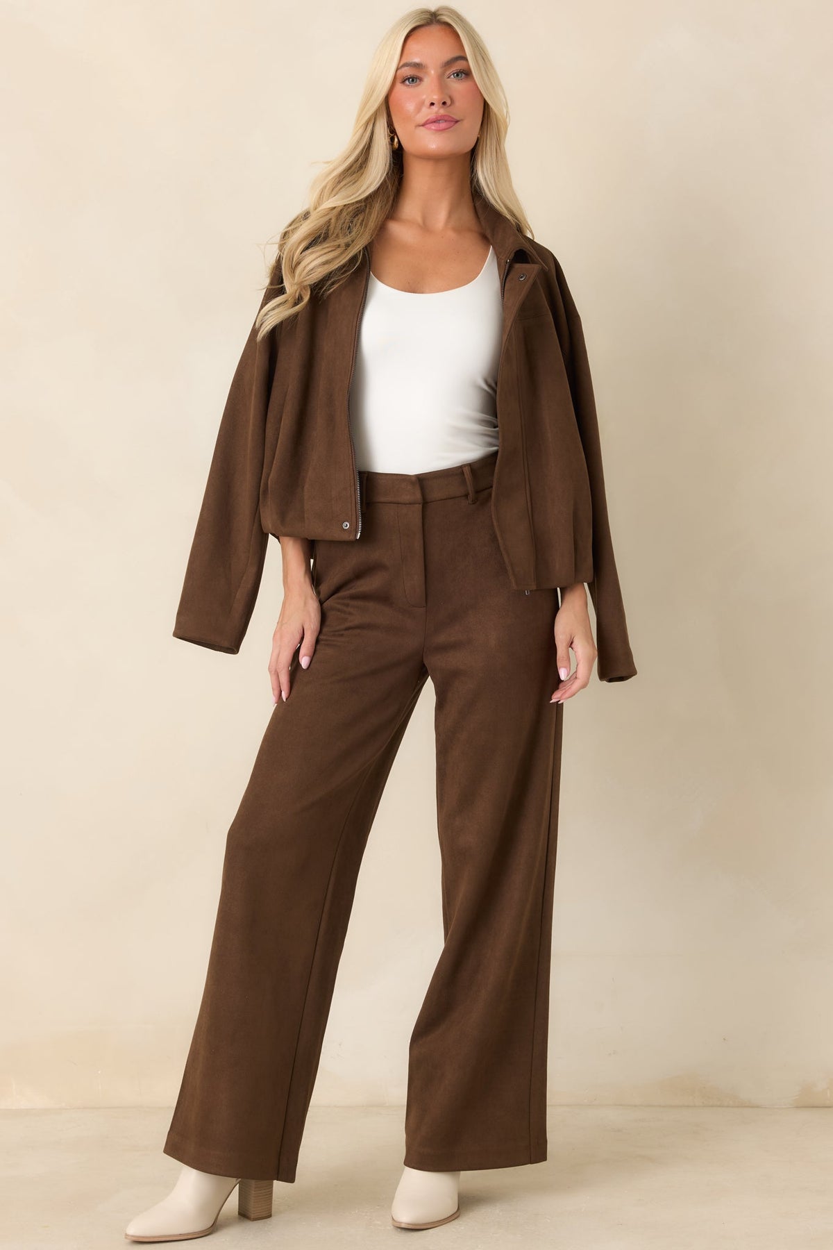 All Part of the Plan Brown Faux Suede Wide Leg Pants