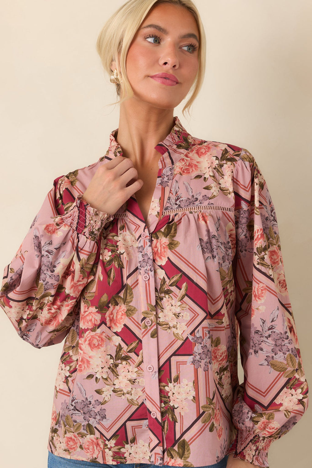 Definitely a Yes Mauve Multi Floral Cotton Blouse