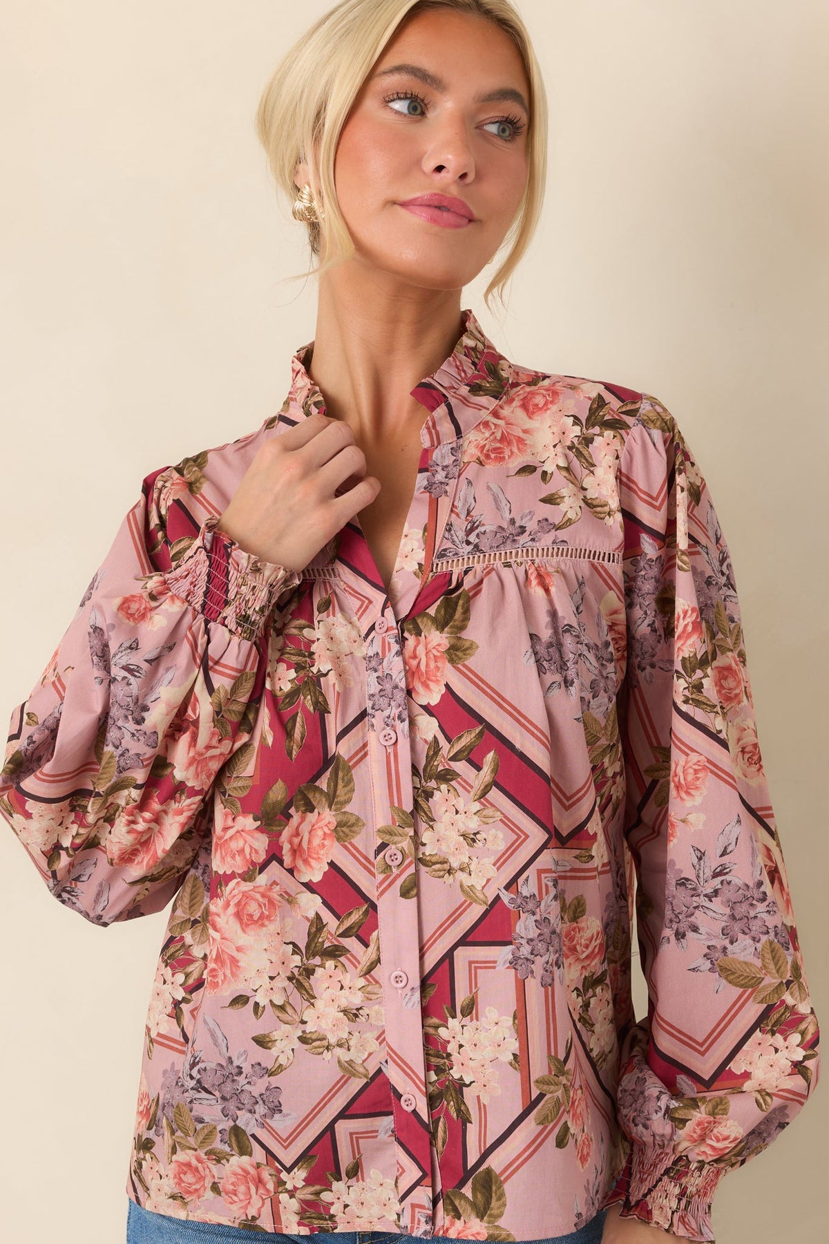 Definitely a Yes Mauve Multi Floral Cotton Blouse