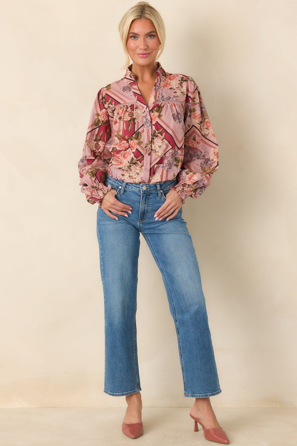 Definitely a Yes Mauve Multi Floral Cotton Blouse