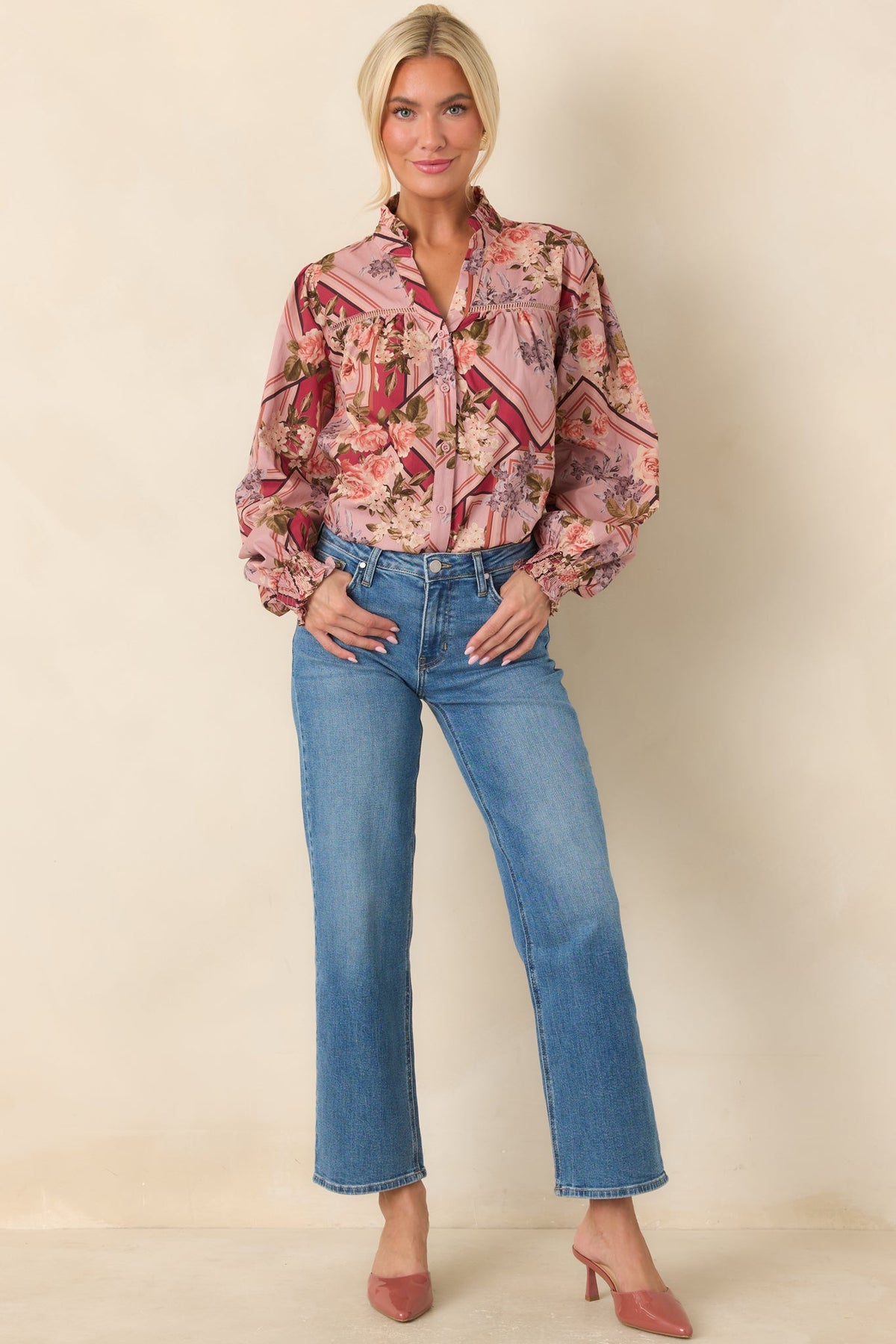 Definitely a Yes Mauve Multi Floral Cotton Blouse