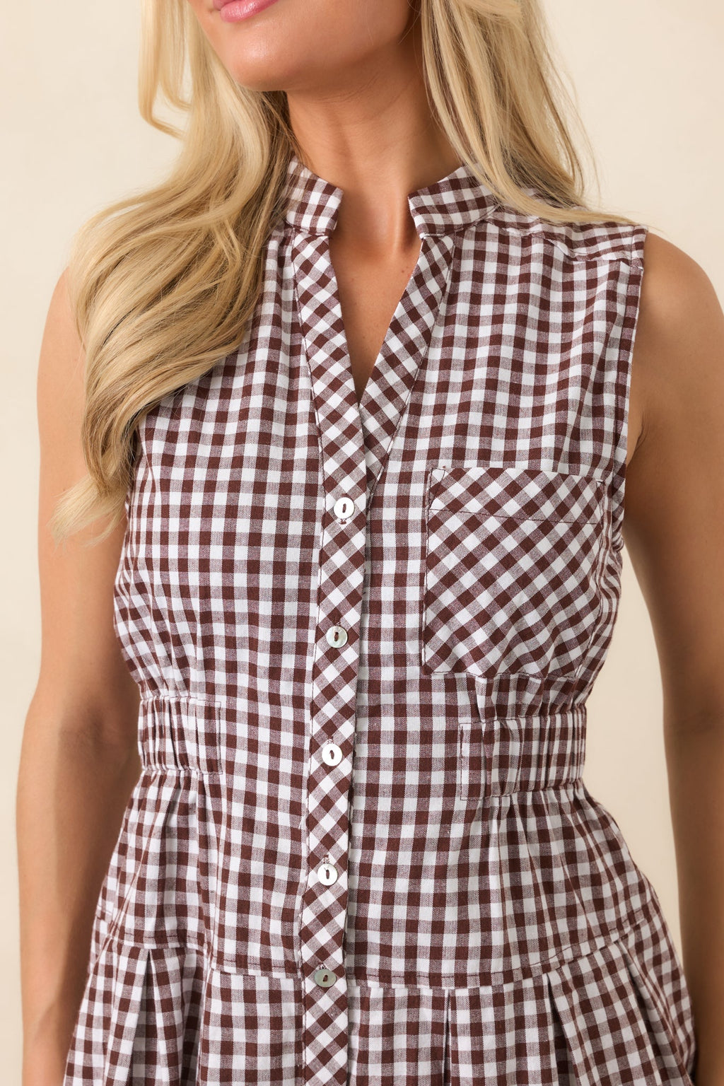 Made for Wandering Chocolate Brown Gingham Sleeveless Mini Dress