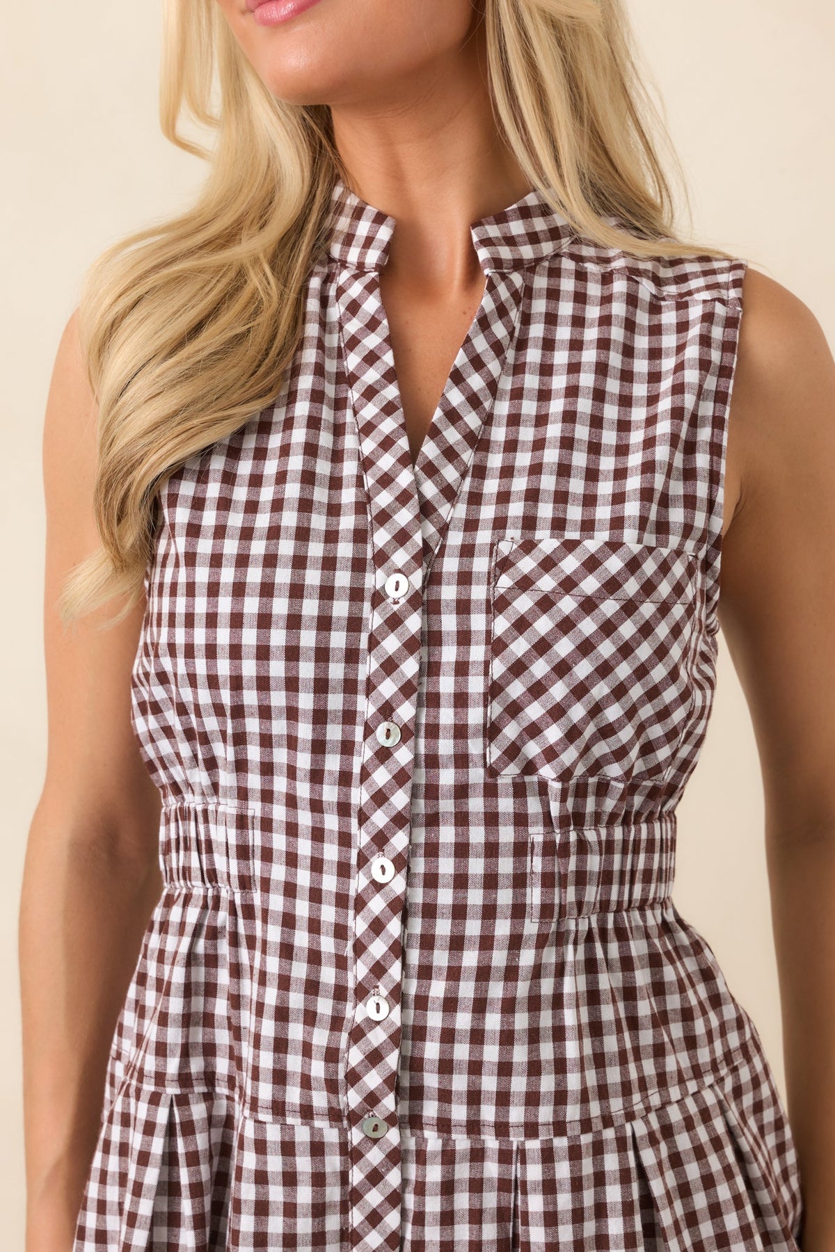 Made for Wandering Chocolate Brown Gingham Sleeveless Mini Dress