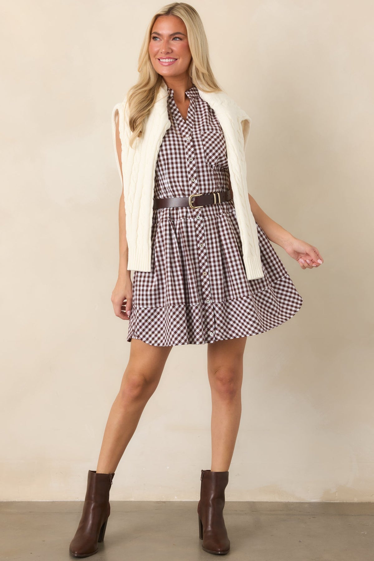 Made for Wandering Chocolate Brown Gingham Sleeveless Mini Dress