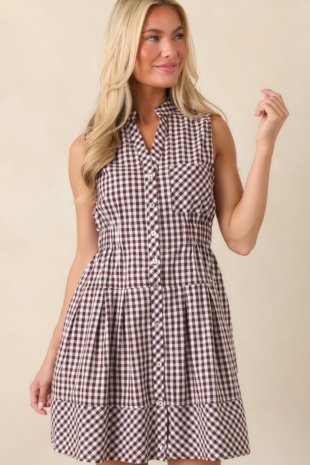 Made for Wandering Chocolate Brown Gingham Sleeveless Mini Dress